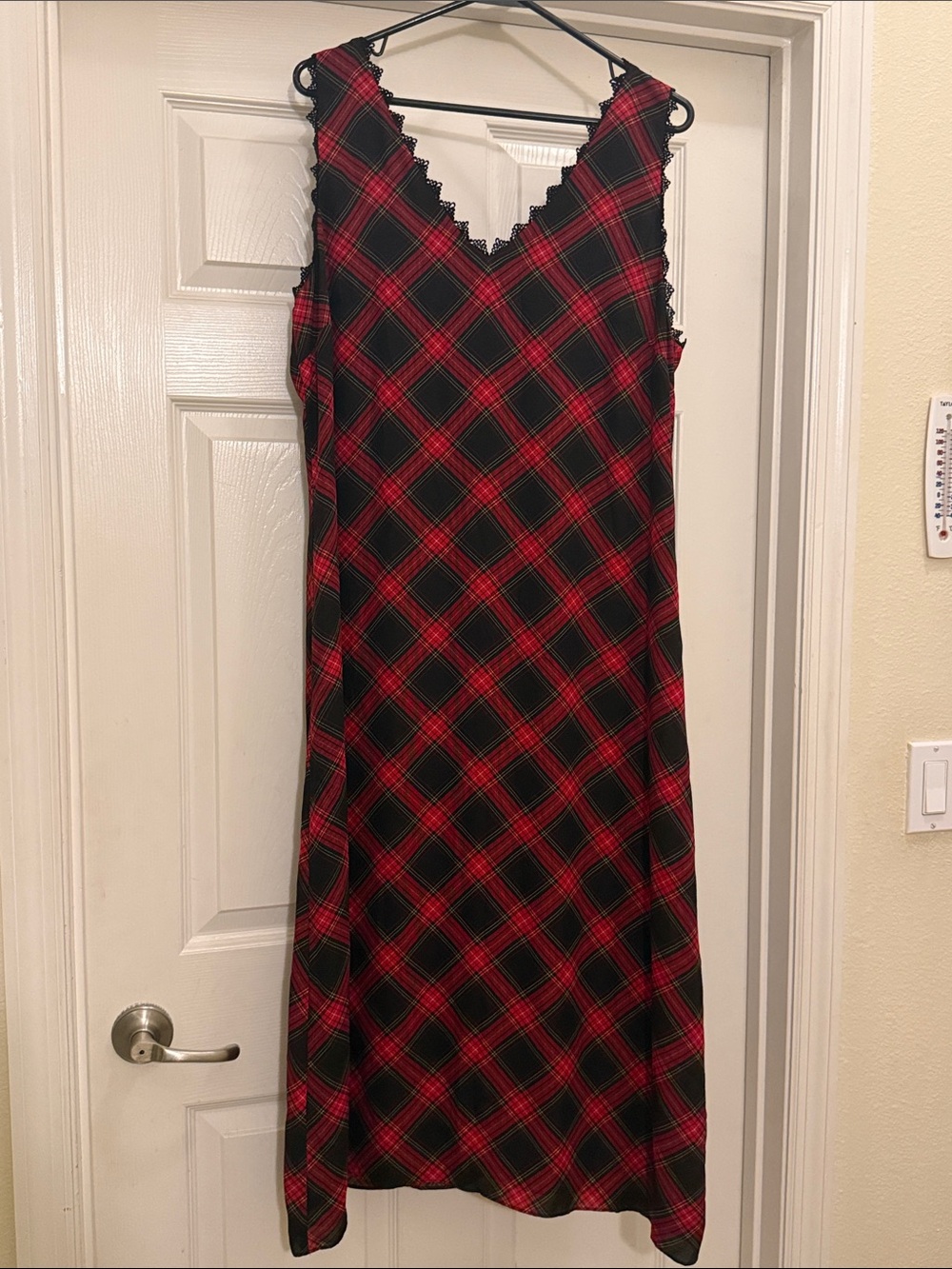 Vince Camuto Red & Black Plaid Maxi Dress with V-Neck